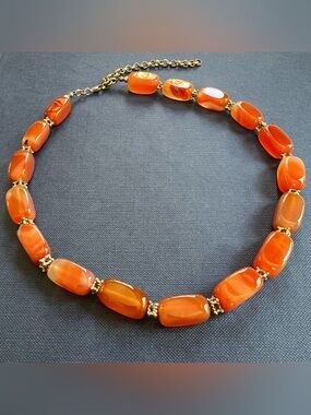 Carnelian Agate Necklace Rectangular Bead Beautiful Statement  Jewelry 16” - 18”